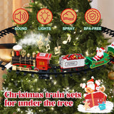 Christmas Train Set Around Tree Smoke Lights