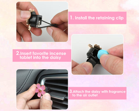 Flower Car Vent Clip Set of 6 - 4 Pieces Cute Car Essential Oil Diffuser Vent Clip and 2 Small Flower Decorative Vent Clips Pink Car Accessories