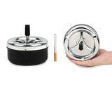 Round Push Down Spinning Metal Ashtray - Black