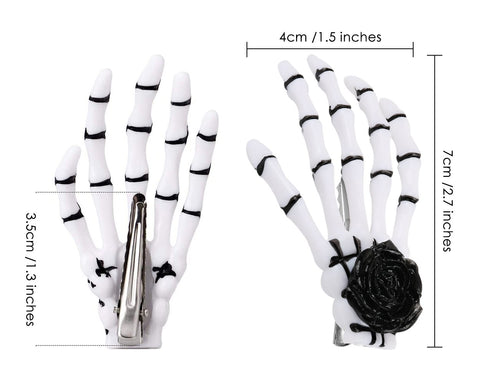 2 Pairs Gothic Skeleton Hands Bone Hair Clips - Rose