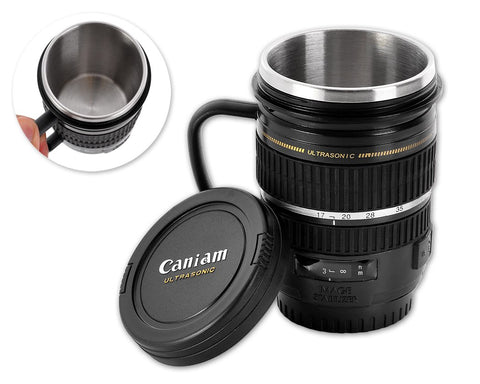 Stainless Steel Lens Like Coffee Mug Cup - Black