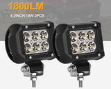 2 Pcs 18w 6 x Cree Led Waterproof Headlight for SUV