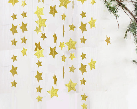 2 Pcs Sparkling Star Garlands Bunting for Wedding or Parties - Gold and Silver