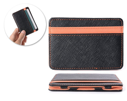 Single Line PU Leather Wallet with 4 Card Slots - Orange