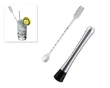 Stainless Steel Cocktail Muddler and Mixing Spoon Set - Silver