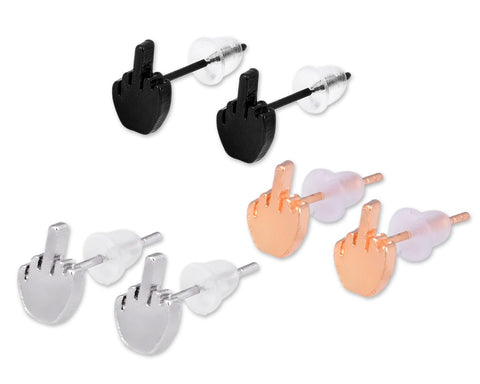 3 Pairs Middle Finger Stainless Steel Stud Earrings