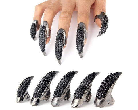 Eagle Claw Rings 10 Pieces Punk Gothic Fake Fingertip Nail for Cosplay