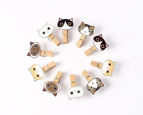 10 Pieces Cartoon Cat Photo Clip with String