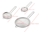 Fine Mesh Strainer 3 Pieces Stainless Steel Kitchen Sieve with Handle