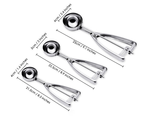 Cookie Scoop Set of 3 Stainless Steel Ice Cream Scoop with Trigger