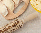 Embossed Rolling Pin 13.7 Inches Christmas Wooden Rolling Pin