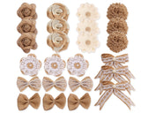 Burlap Flowers 24 Pieces Handmade Rustic Rose Flower Bowknot