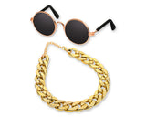 Retro Round Sunglasses with Golden Chain for Cats and Small Dogs