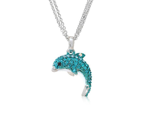 Dolphin Bling Swarovski Crystal Necklace - Ice Blue