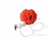 Dangling Flower Crystal Headphone Jack Plug - Red