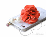 Dangling Flower Crystal Headphone Jack Plug - Red