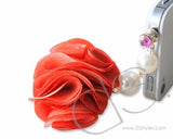 Dangling Flower Crystal Headphone Jack Plug - Red