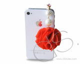 Dangling Flower Crystal Headphone Jack Plug - Red