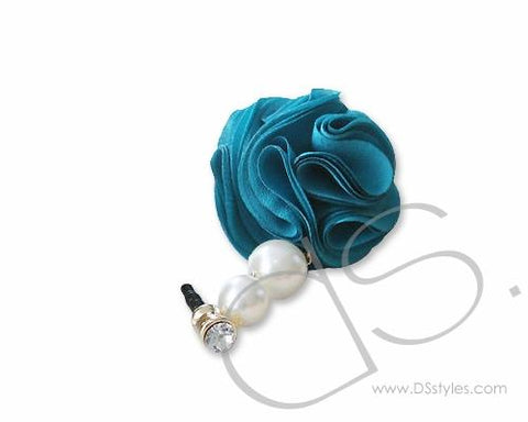 Dangling Flower Crystal Headphone Jack Plug - Blue