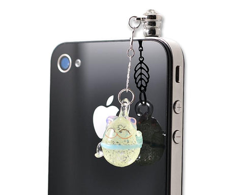 Dangling Luminous Blue Lucky Cat Headphone Jack Plug