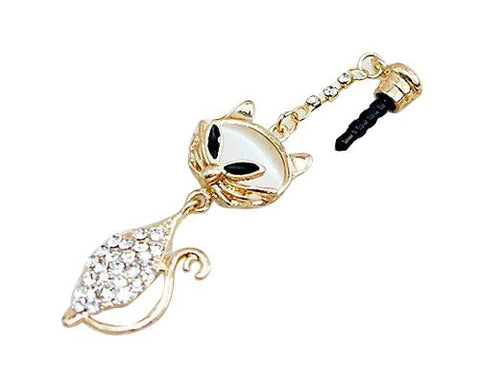 Fox Bling Crystal Headphone Jack Plug - White