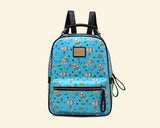 Cute Cartoon PU Leather Backpack with Built-In Handle - Blue