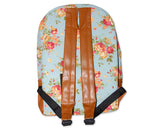 Floral Print Canvas Backpack - Blue