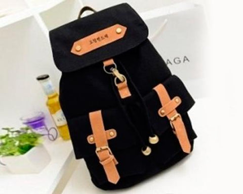 Korean Style Drawstring Rucksack - Black