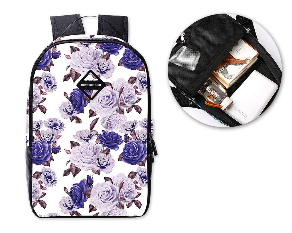 Flower Print Casual Travel Backpack - Purple