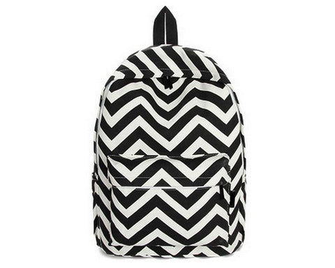 Stripe Print Casual Canvas Backpack - Black