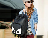 Cute Fox Cartoon PU Leather Casual Backpack - Black