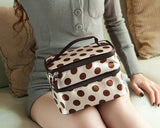 Double Layer Dots Pattern Makeup Bag with Mirror - Pink