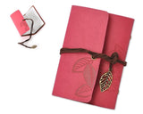 Leaf Pattern Leather Card Holder - Red