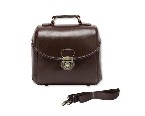 Classic DSLR Leather Shoulder Bag with Detatchable Strap - Dark Brown