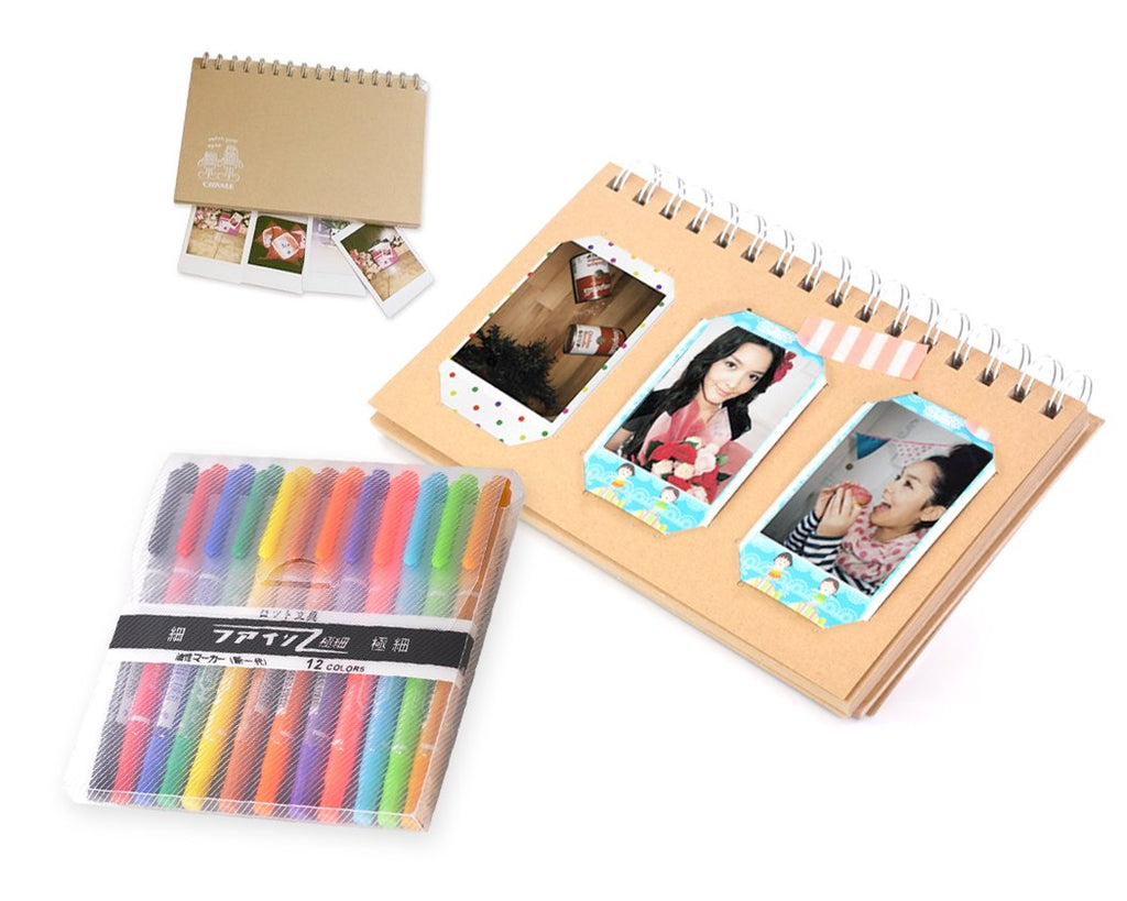 Cardboard Photo Album with 12 Pcs Color Pens