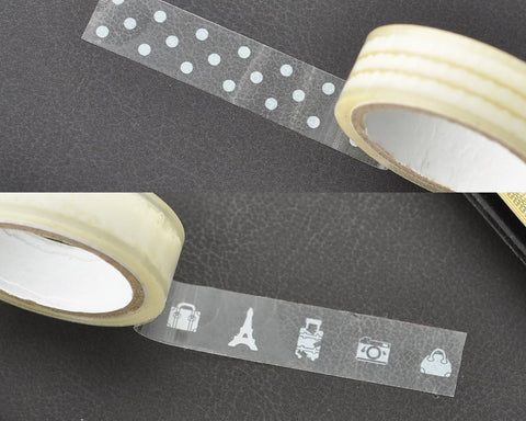 5 Pcs 1.5 cm Cute Patterns Transparent Decorative Washi Masking Tape