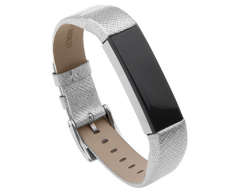 Replacement Leather Watch Band for Fitbit Alta - Silver