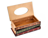 Retro Handcrafted Wooden Book Design Tissue Box