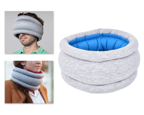 Reversible Ostrich Travel Pillow - Gray and Blue