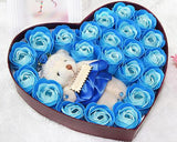 20 Pcs Heart Shaped Scented Rose Petal Bath Soap with Little Bear - Blue