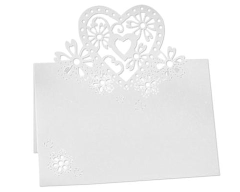 Laser Cut Love Heart Wedding Table Place Cards - White