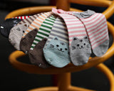 6 Pairs Cat Pattern Cotton Socks Stripe Socks