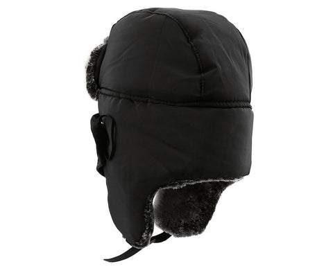 Winter Trapper Hat with Ear Flaps and Mask - Black