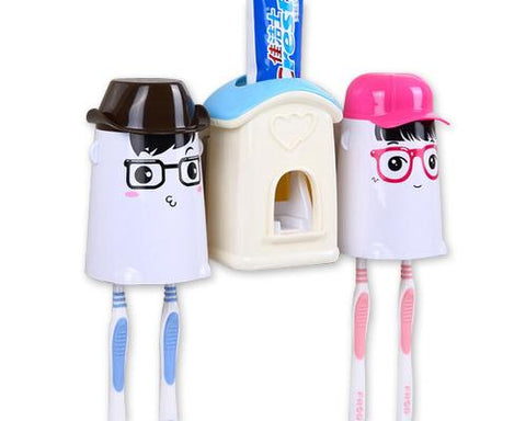 Cartoon Lover Toothpaste Squeezer and Toothbrush Holders - Blue