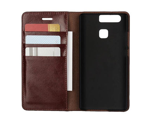 Wallet Series Huawei P9 Genuine Leather Case - Maroon