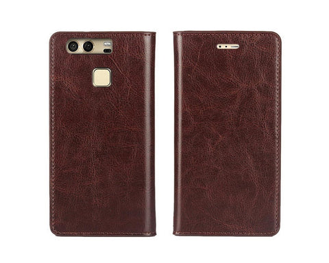 Wallet Series Huawei P9 Genuine Leather Case - Maroon