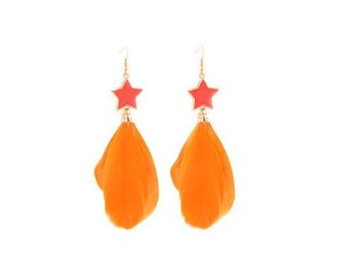 Colorful Feather Orange Star Earrings