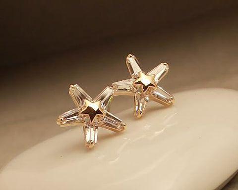 Star Snow Gold Crystal Earrings Studs for Women