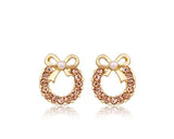 Sweet Ribbon Crystal Pearl Earrings Studs for Women