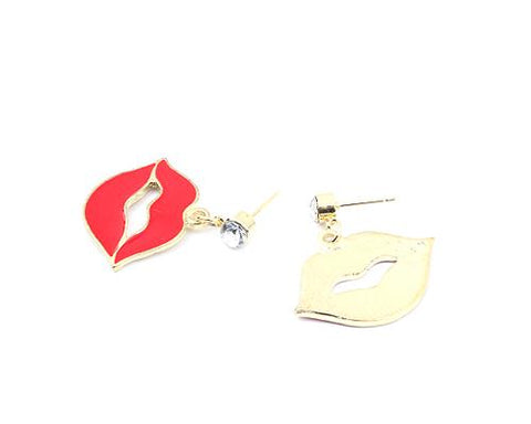 Sexy Cute Red Lips Crystal Stud Earrings for Women